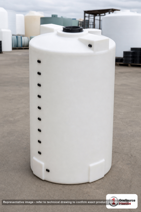 Snyder Industries 200 Gallon HDPE Vertical Liquid Storage Tank with ASTM Certification. 200.0 gallon capacity; Polyethylene; White; dimensions 59.0in H x 36.0in W x 36.0in L; 110.0 lb empty; 1.9 specific gravity rating; fittings: 1 Manway / Lid; max temp 120 deg  F / 48 deg  C; 3 Year Warranty. Manufacturer part number 1540300n45. Sold by OneSource Plastics (https://www.onesourceplastics.com).