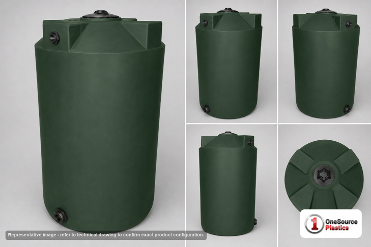 Dimensional spec drawing for Bushman 200 Gallon Vertical Water Tank (36" L x 36" W x 56" H)
