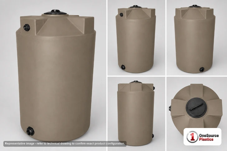 Dimensional spec drawing for Bushman 200 Gallon Vertical Water Tank (36" L x 36" W x 56" H)