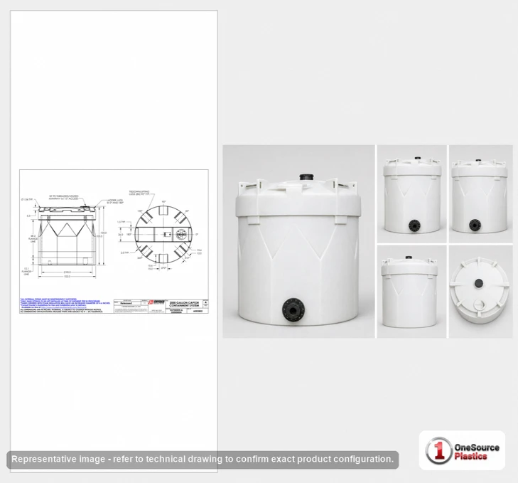 Dimensional spec drawing for Snyder Industries 2000 Gallon Double Wall Tank (102" L x 102" W x 103" H)