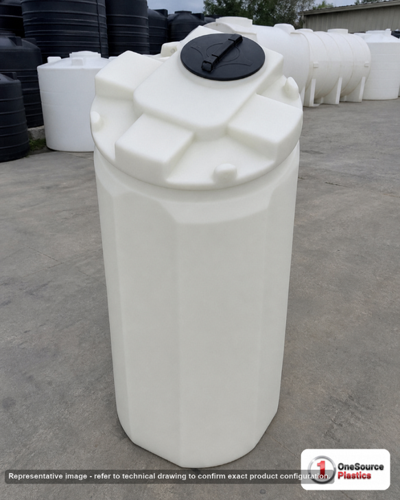 Snyder Industries 250 Gallon HDLPE Vertical Double Wall Liquid Chemical Storage Tank with ASTM Certification. 250.0 gallon capacity; High Density Linear Polyethylene; White; dimensions 83.0in H x 34.0in W x 34.0in L; 150.0 lb empty; 1.9 specific gravity rating; fittings: 1 Manway / Lid; max temp 120 deg  F / 48 deg  C; 3 Year Warranty. Manufacturer part number 5990502n45. Manufactured by Snyder. Sold by OneSource Plastics (https://www.onesourcepl