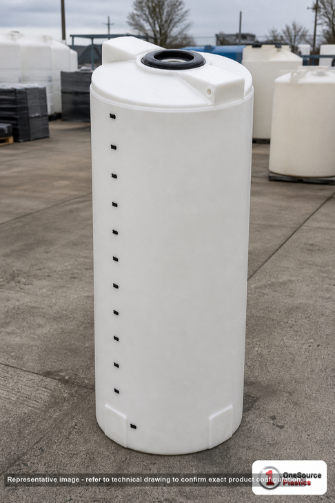 Snyder Industries 250 Gallon HDLPE Vertical Storage Tank 1.9 S.G.. 250.0 gallon capacity; High Density Linear Polyethylene; White; dimensions 83.0in H x 34.0in W x 34.0in L; 75.0 lb empty; 1.9 specific gravity rating; fittings: 1 Manway / Lid; max temp 120 deg  F / 48 deg  C; 3 Year Warranty. Manufacturer part number 5990500n45. Manufactured by Snyder. Sold by OneSource Plastics (https://www.onesourceplastics.com).