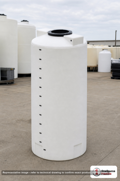 Snyder Industries 250 Gallon Plastic Vertical Chemical Storage Tank in White. 250 gallon capacity; Polyethylene; White; 64"