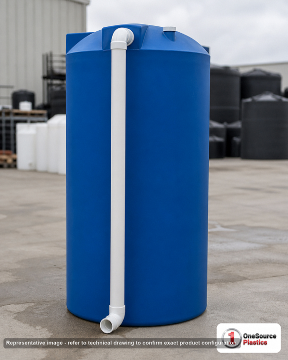 Bushman 250 Gallon Plastic Vertical Emergency Water Storage Tank in Blue. . Manufacturer part number BM-30210. Sold by OneSource Plastics (https://www.onesourceplastics.com).