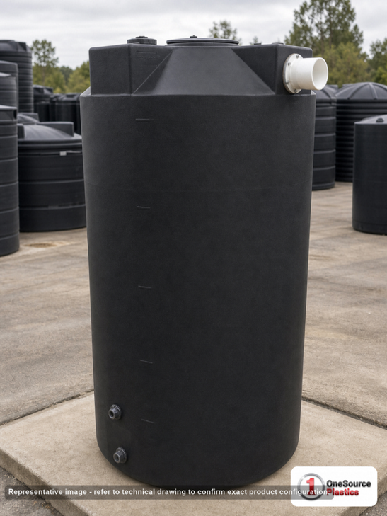 Bushman 250 Gallon Plastic Vertical Rainwater Harvesting Tank in Black. 250.0 gallon capacity; Polyethylene; Black; dimensions 66.0in H x 36.0in W x 36.0in L; 75.0 lb empty; 1.0 specific gravity rating; fittings: 1"; max temp 120 deg  F / 48 deg  C; 3 Year Warranty. Manufacturer part number 30219. Manufactured by Bushman. Sold by OneSource Plastics (https://www.onesourceplastics.com).