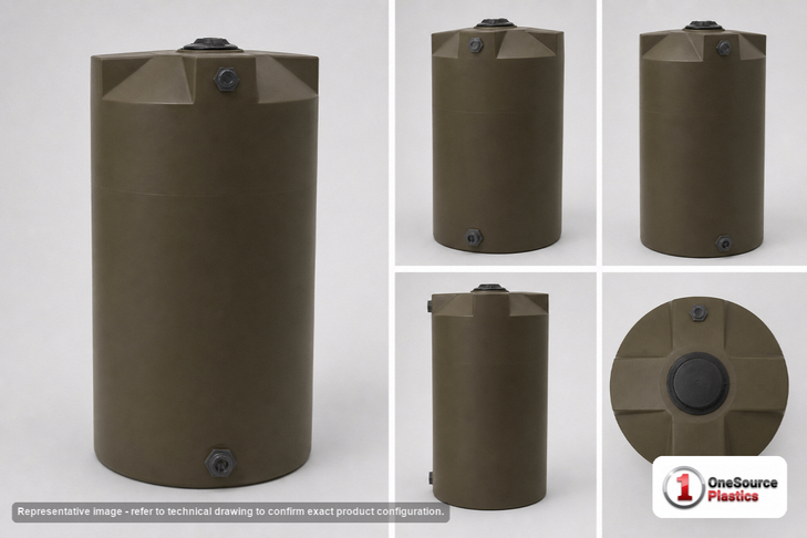 Dimensional spec drawing for Bushman 250 Gallon Vertical Water Tank (36" L x 36" W x 66" H)