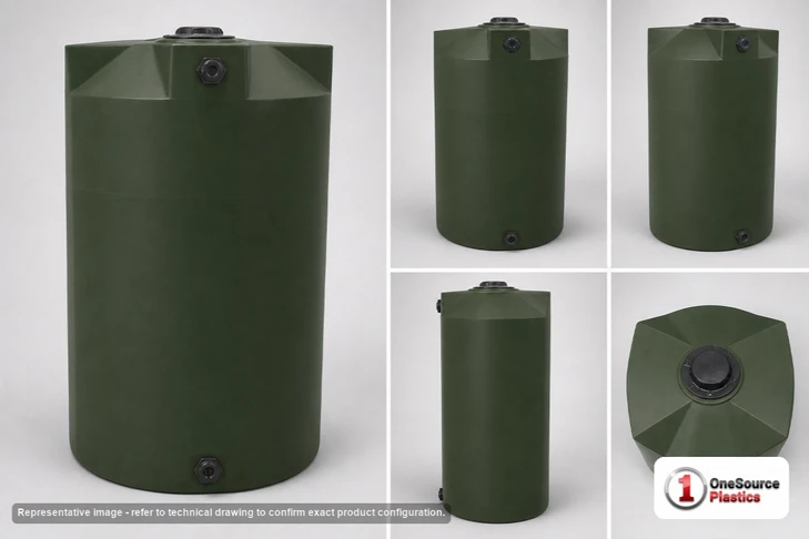 Dimensional spec drawing for Bushman 250 Gallon Vertical Water Tank (36" L x 36" W x 66" H)