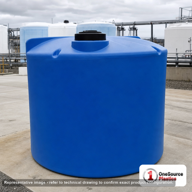 Norwesco 2500 Gallon 30 Degree HDPE Cone Bottom Tank. 2500 gallon capacity; High Density Linear Polyethylene; Blue; 105" H x