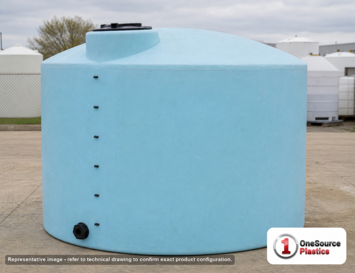 Norwesco 2500 Gallon HDPE Vertical Liquid Storage Tank. High Density Linear Polyethylene; Blue; 79" H x 102" W x 102" L.