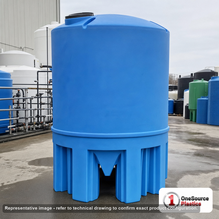 Norwesco 3000 Gallon 30 Degree HDPE Vertical Cone Bottom Tank with Poly Stand. 3000 gallon capacity; Polyethylene; Blue