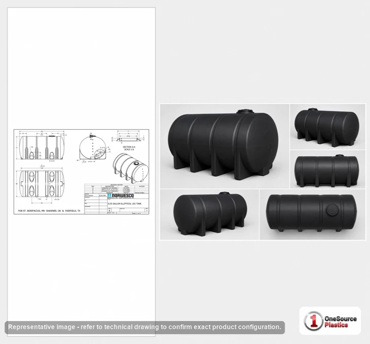 Dimensional spec drawing for Norwesco 3135 Gallon Elliptical Leg Tank (150" L x 88" W x 80" H)