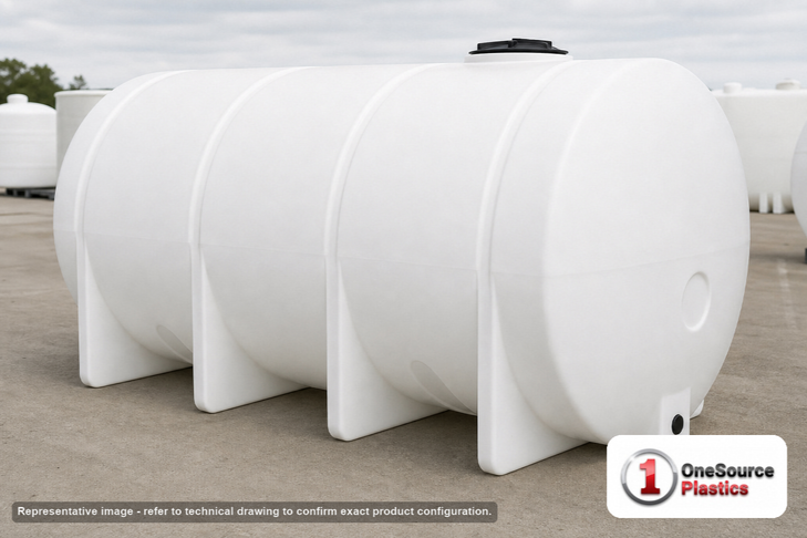Norwesco 3135 Gallon Horizontal Elliptical Leg Tank in White. 3135 gallon capacity; Polyethylene; White; dimensions 80.0in H x 88.0in W x 150.0in L; 957.0 lb empty; 1.5 specific gravity rating; fittings: 3" fitting with 2" reducer and 3" siphon; max temp 120 deg  F / 48 deg  C; 3 Year Warranty. Manufacturer part number 40686. Manufactured by Norwesco. Sold by OneSource Plastics (https://www.onesourceplastics.com).