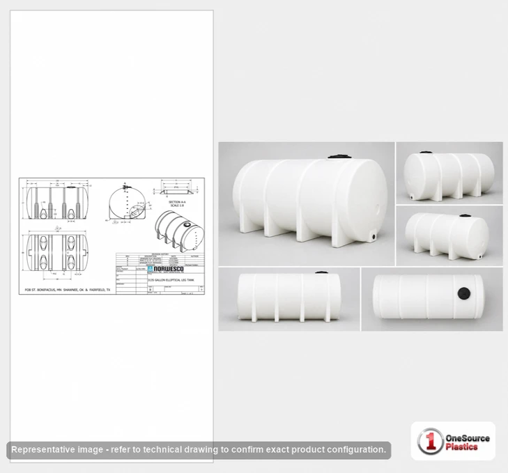 Dimensional spec drawing for Norwesco 3135 Gallon Elliptical Leg Tank (150" L x 88" W x 80" H)