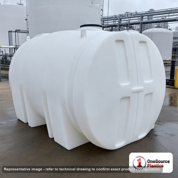 Norwesco 3250 Gallon Plastic Horizontal Elliptical Leg Tank in White. 3250 gallon capacity; Polyethylene; White; 82" H x 88"