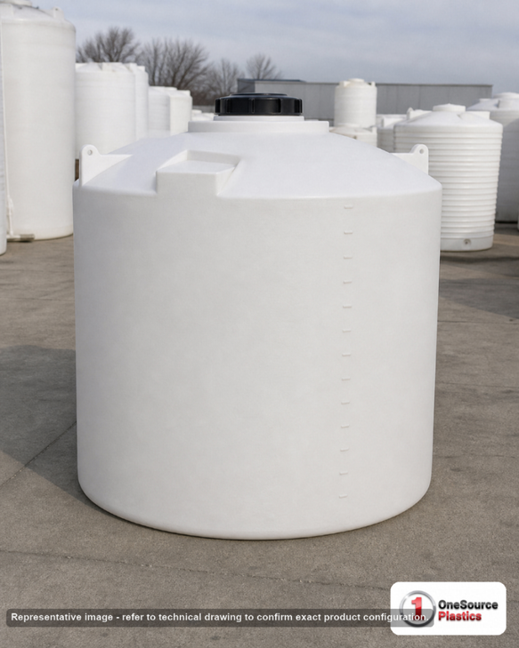 Snyder Industries 330 Gallon HDPE Vertical Liquid Storage Tank with ASTM Certification. 330.0 gallon capacity; Polyethylene; White; dimensions 55.0in H x 48.0in W x 48.0in L; 100.0 lb empty; 1.9 specific gravity rating; fittings: 1 Manway / Lid; max temp 120 deg  F / 48 deg  C; 3 Year Warranty. Manufacturer part number 1630300n45. Sold by OneSource Plastics (https://www.onesourceplastics.com).