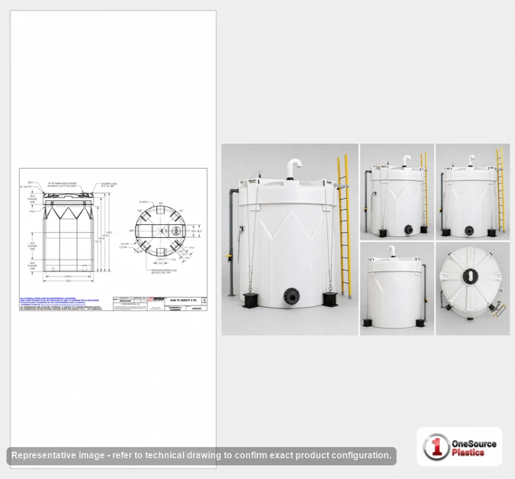 Dimensional spec drawing for Snyder Industries 3500 Gallon Double Wall Tank (102" L x 102" W x 158" H)