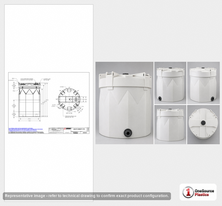 Dimensional spec drawing for Snyder Industries 3500 Gallon Double Wall Tank (102" L x 102" W x 158" H)