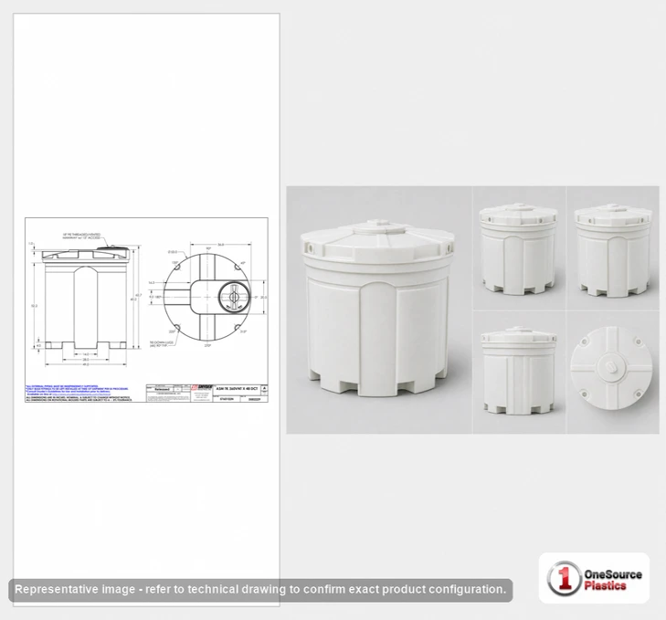 Dimensional spec drawing for Snyder Industries 360 Gallon Double Wall Tank (53" L x 53" W x 63" H)