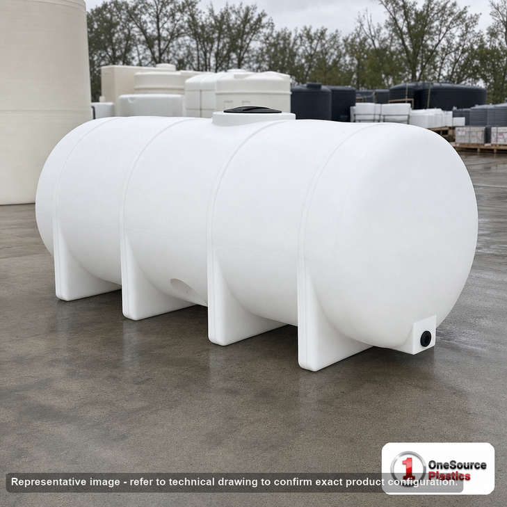 Norwesco 4035 Gallon Horizontal Elliptical Leg Tank in White. 4035 gallon capacity; Polyethylene; White; dimensions 75.0in H x 92.0in W x 192.0in L; 1160.0 lb empty; 1.5 specific gravity rating; fittings: 3" with 2" Reducer and 3" Siphon tube; max temp 120 deg  F / 48 deg  C; 3 Year Warranty. Manufacturer part number 41267. Manufactured by Norwesco. Sold by OneSource Plastics (https://www.onesourceplastics.com).