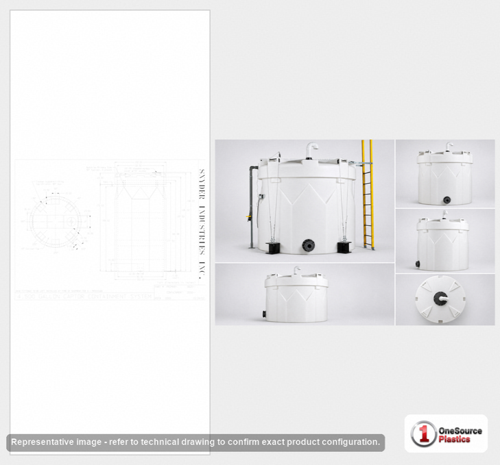 Dimensional spec drawing for Snyder Industries 4500 Gallon Double Wall Tank (102" L x 102" W x 197" H)