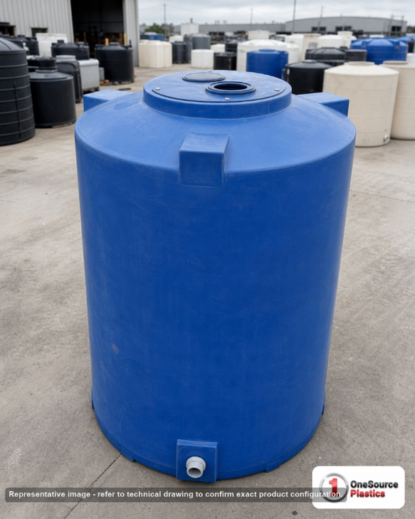 Bushman 500 Gallon Plastic Vertical Emergency Water Storage Tank in Blue. . Manufacturer part number BM-30260. Sold by OneSource Plastics (https://www.onesourceplastics.com).