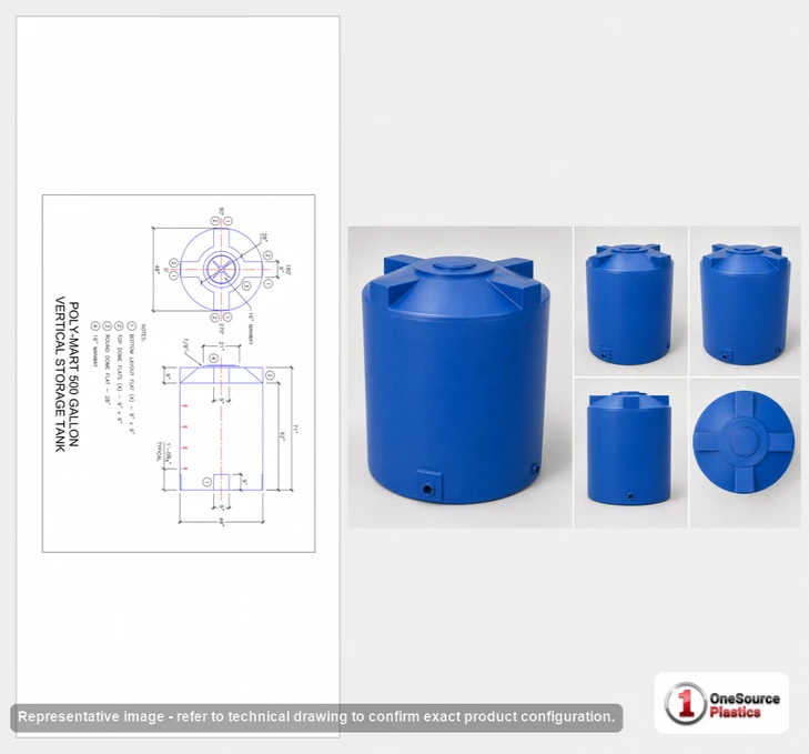 Dimensional spec drawing for Bushman 500 Gallon Emergency Water Tank