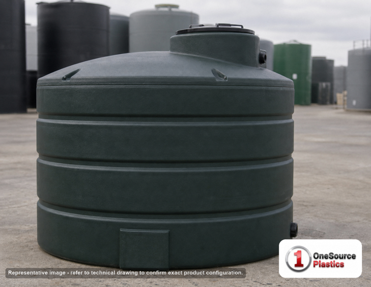 Snyder Industries 550 Gallon Plastic Vertical Water Storage Tank in Green. 550 gallon capacity; Polyethylene; Green; 46" H x