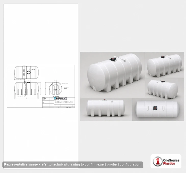 Dimensional spec drawing for Norwesco 6025 Gallon Horizontal Leg Tank (193" L x 99" W x 103" H)