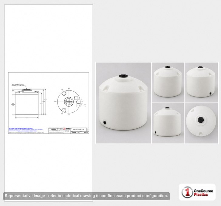Dimensional spec drawing for Snyder Industries 710 Gallon Vertical Storage Tank (60" L x 60" W x 68" H)