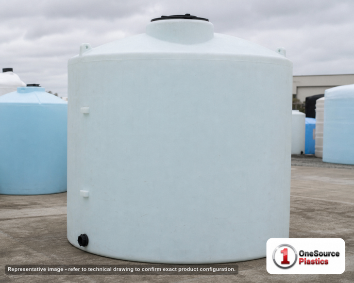 Norwesco 9000 Gallon HDPE Vertical Liquid Storage Tank. . Manufacturer part number N-43620. Sold by OneSource Plastics (https://www.onesourceplastics.com).