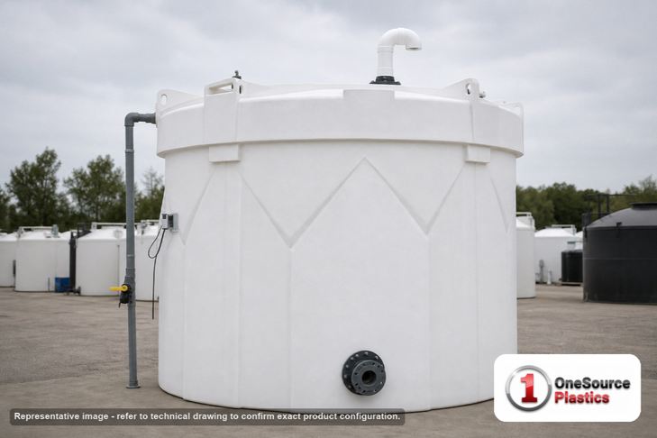 Snyder Industries Snyder 8700Gal HDLPE Double Wall Chemical Tank 1.9 SG Opaque. 8700.0 gallon capacity; High Density Linear Polyethylene; White; dimensions 197.0in H x 142.0in W x 142.0in L; 6000.0 lb empty; 1.9 specific gravity rating; fittings: 1 Manway / Lid; max temp 120 deg  F / 48 deg  C; 3 Year Warranty. Manufacturer part number 1006400n52. Manufactured by Snyder. Sold by OneSource Plastics (https://www.onesourceplastics.com).