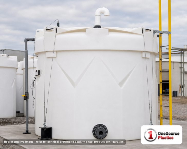 Snyder Industries 4000 Gallon HDLPE Vertical Double Wall Liquid Chemical Storage Tank (1.9 SG). 4000.0 gallon capacity; High Density Linear Polyethylene; White; dimensions 178.0in H x 102.0in W x 102.0in L; 3200.0 lb empty; 1.9 specific gravity rating; fittings: 1 Manway / Lid; max temp 120 deg  F / 48 deg  C; 3 Year Warranty. Manufacturer part number 5610000n45. Manufactured by Snyder. Sold by OneSource Plastics (https://www.onesourceplastics.co