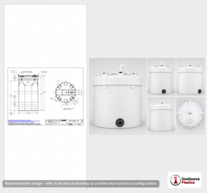 Dimensional spec drawing for Snyder Industries 4000 Gallon Double Wall Tank (102" L x 102" W x 178" H)
