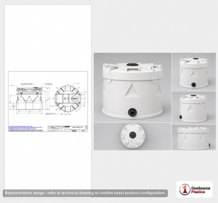 Dimensional spec drawing for Snyder Industries 550 Gallon Double Wall Tank (76" L x 76" W x 65" H)