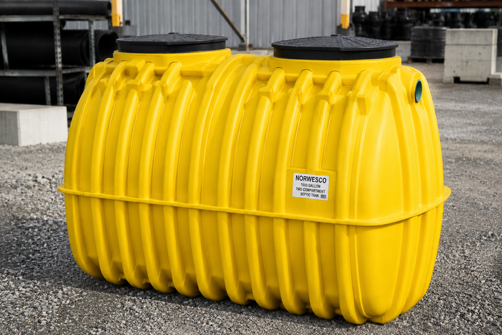 Norwesco 1000 Gallon Plastic Two Compartment Septic Tank with Two Manhole Covers