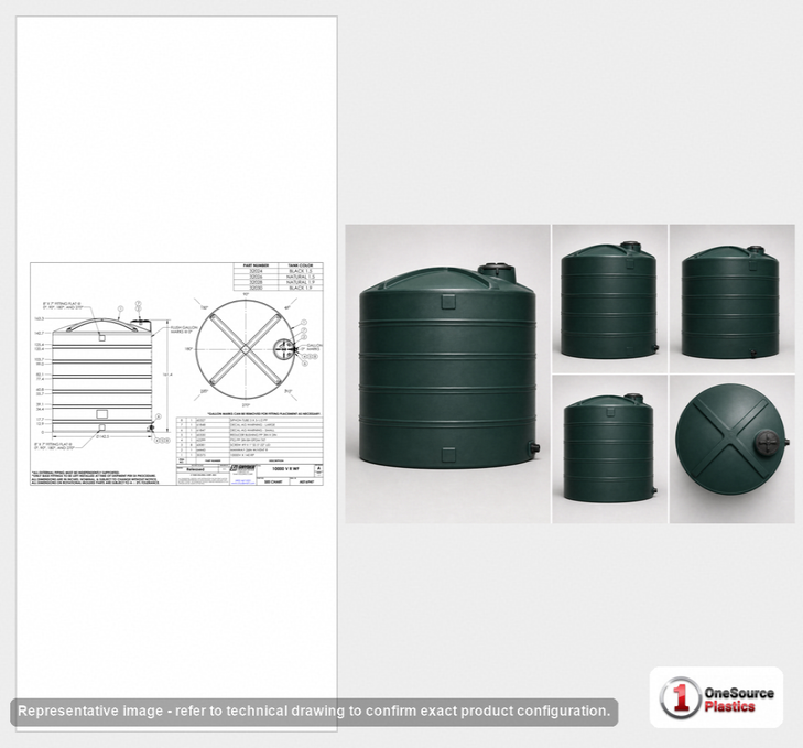 Dimensional spec drawing for Snyder Industries 10000 Gallon Vertical Storage Tank (142" L x 142" W x 167" H)