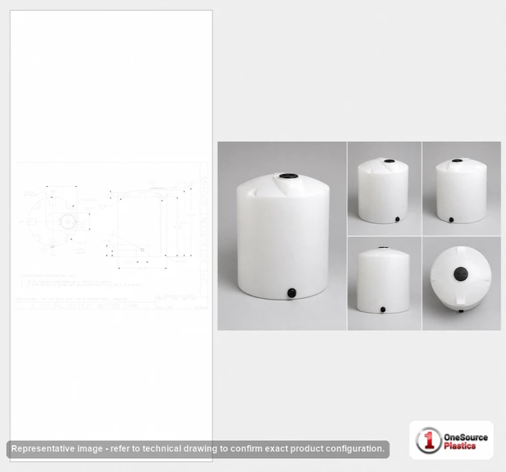 Dimensional spec drawing for Snyder Industries 1100 Gallon Vertical Storage Tank (64" L x 64" W x 90" H)