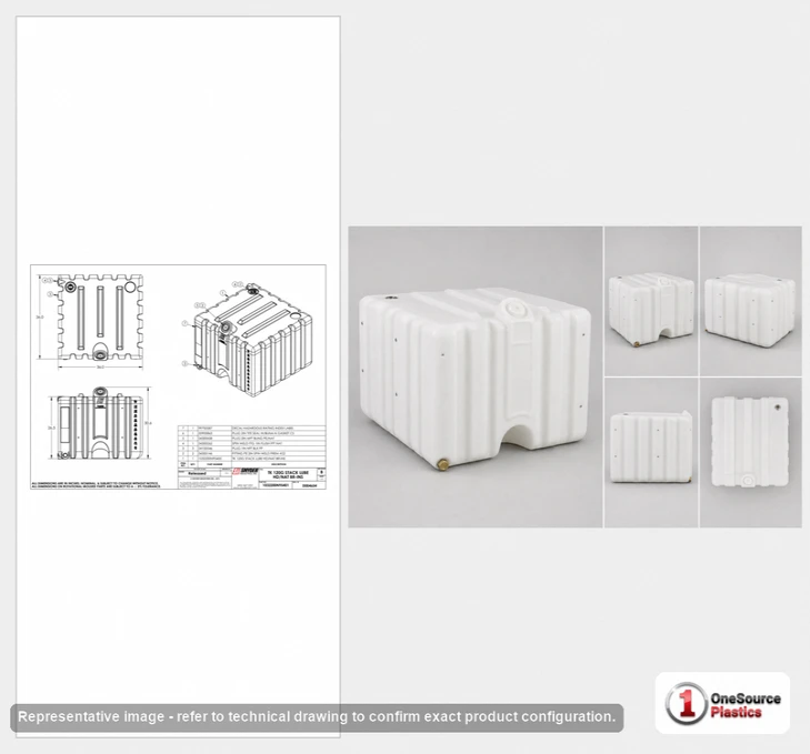 Dimensional spec drawing for Snyder Industries 120 Gallon No Class Value (36" L x 36" W x 30.5" H)