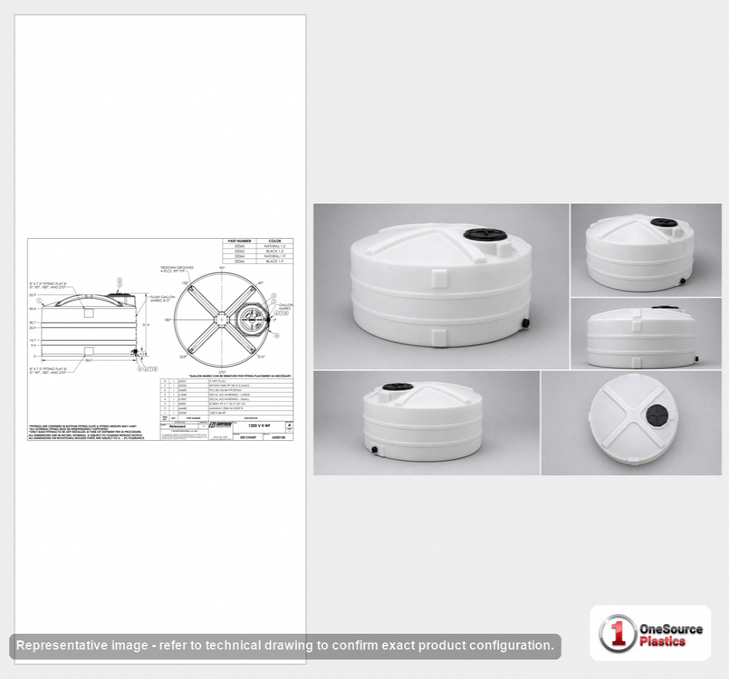 Dimensional spec drawing for Snyder Industries 1200 Gallon Vertical Storage Tank (86" L x 86" W x 57" H)