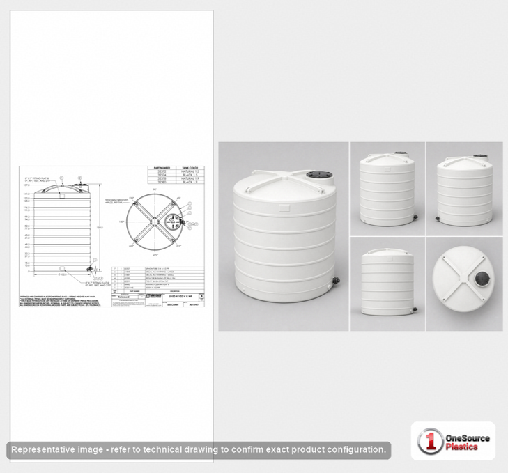 Dimensional spec drawing for Snyder Industries 5100 Gallon Vertical Storage Tank (102" L x 102" W x 159" H)
