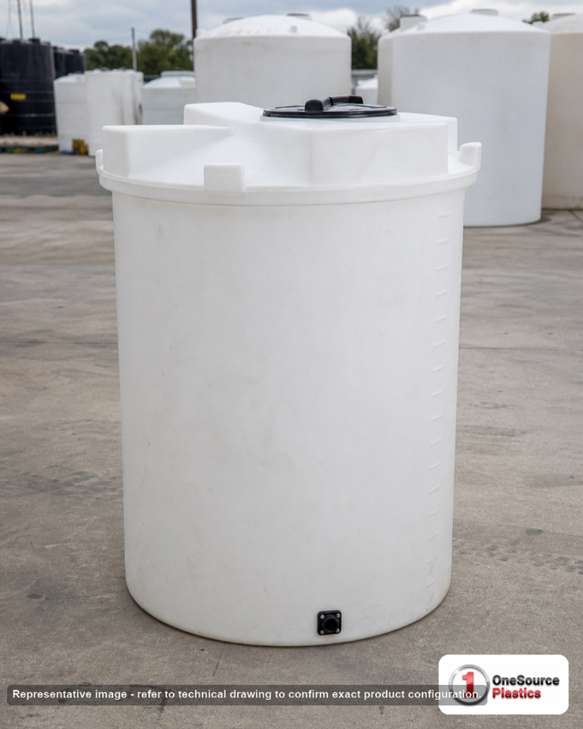 Snyder Industries 550 Gallon Plastic Vertical Liquid Storage Tank in White. Polyethylene; White; 75" H x 48" W x 48" L.