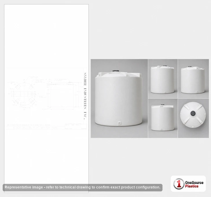 Dimensional spec drawing for Snyder Industries 6000 Gallon Vertical Storage Tank (120" L x 120" W x 132" H)