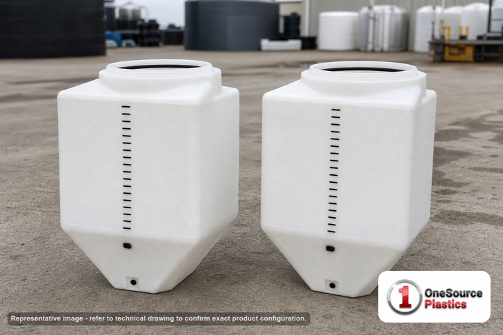 Norwesco 10 Gallon Cone Bottom Specialty Rinse Tank in White (Required Order Quantity 2). High Density Linear Polyethylene