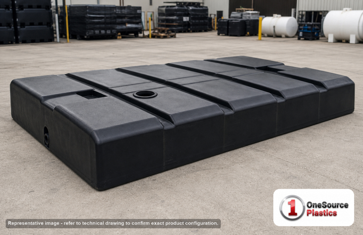 Norwesco 1000 Gallon Flat Bottom Utility Tank in Black. Polyethylene; Black; 21" H x 90" W x 134" L.