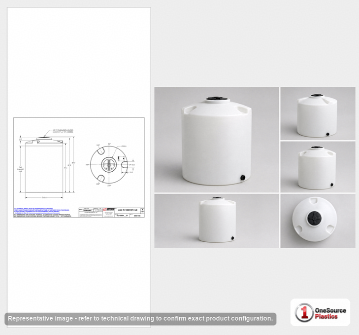 Dimensional spec drawing for Snyder Industries 1000 Gallon Vertical Storage Tank (60" L x 60" W x 89" H)