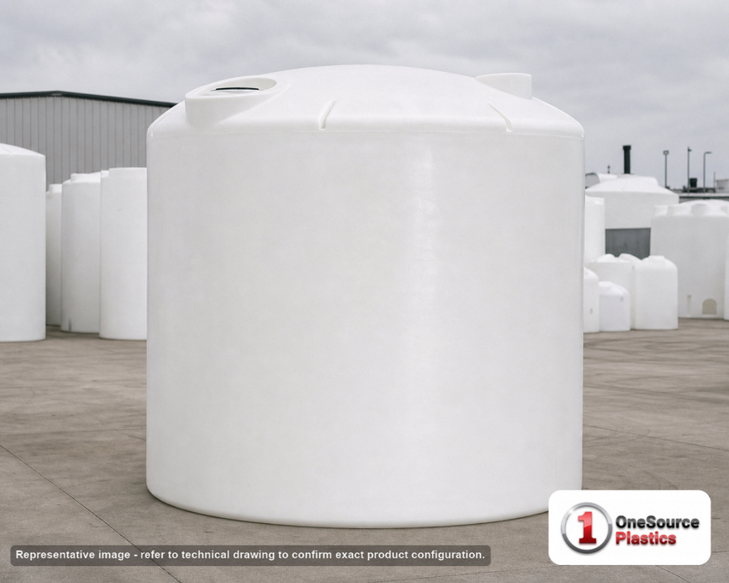 Norwesco 10000 Gallon Vertical Liquid Storage Tank without Fittings in White. . Manufacturer part number N-43129. Sold by OneSource Plastics (https://www.onesourceplastics.com).