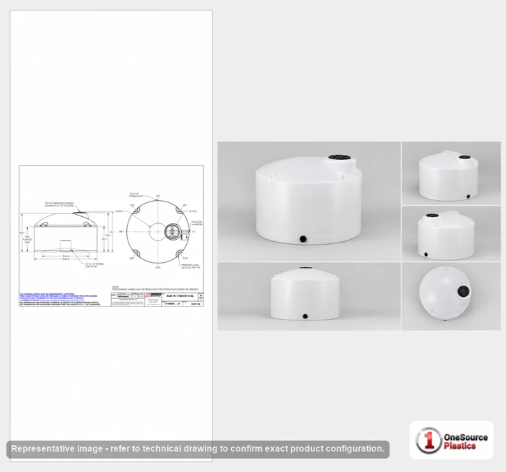 Dimensional spec drawing for Snyder Industries 1100 Gallon Vertical Tank (86" L x 86" W x 55" H)