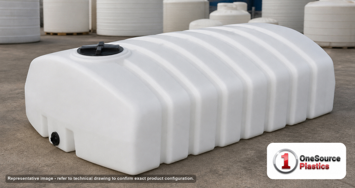 Norwesco 1275 Gallon Hauling Water Storage Tank with Low Profile Design in White. Manufacturer part number N-43011.