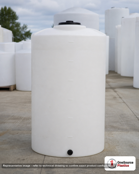 Snyder Industries 130 Gallon HDPE Vertical Liquid Storage Tank with ASTM Certification. 130.0 gallon capacity; Polyethylene; White; dimensions 51.0in H x 29.0in W x 29.0in L; 45.0 lb empty; 1.9 specific gravity rating; fittings: 1 Manway / Lid; max temp 120 deg  F / 48 deg  C; 3 Year Warranty. Manufacturer part number 1007300n45. Sold by OneSource Plastics (https://www.onesourceplastics.com).