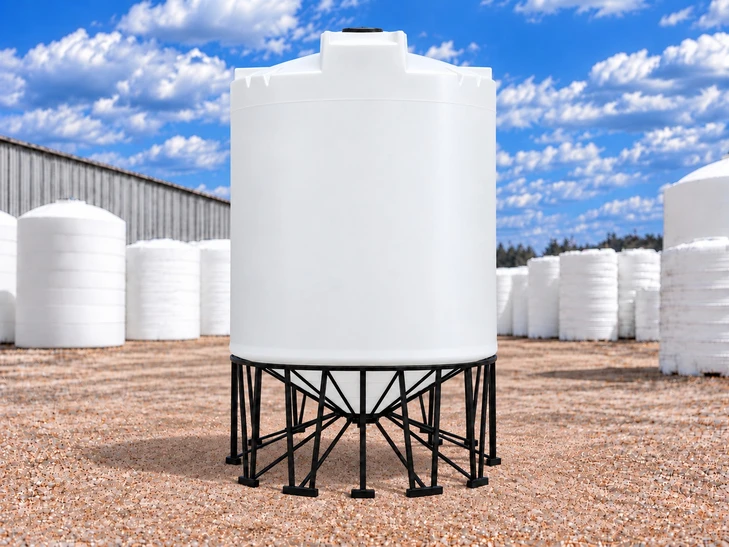 Snyder 13000 Gallon White 1.5 SG 30 Degree Cone Bottom Tank, 142 in dia, shown on steel stand (sold separately)
